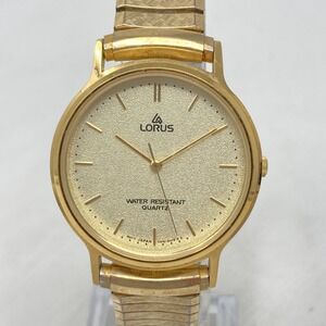 Vintage Lorus Watch Men 35mm Gold Tone V515-8A00 Stretch Band New Battery 7.25"